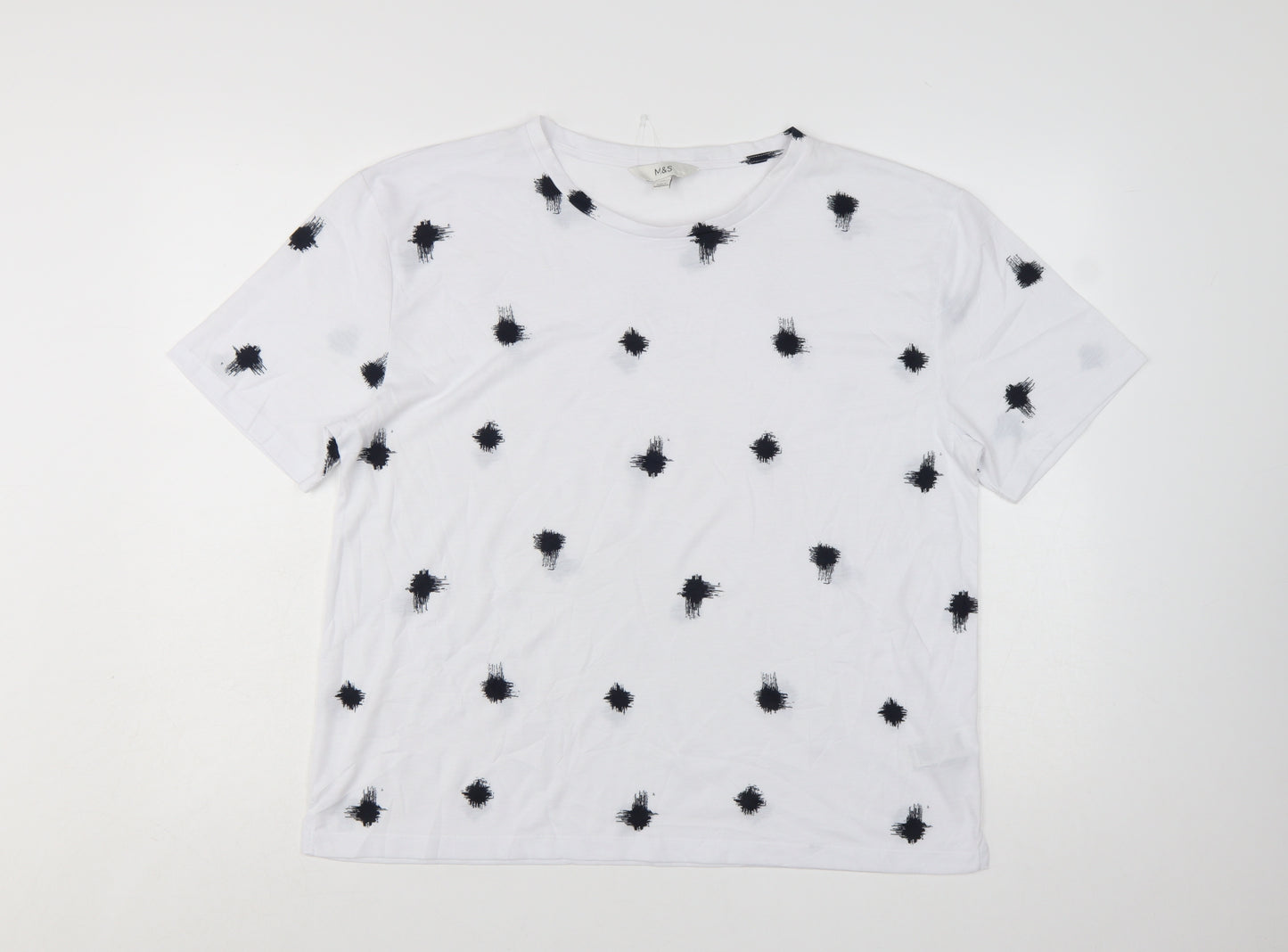 Marks and Spencer Womens White Spot Print Basic T-Shirt Size 14