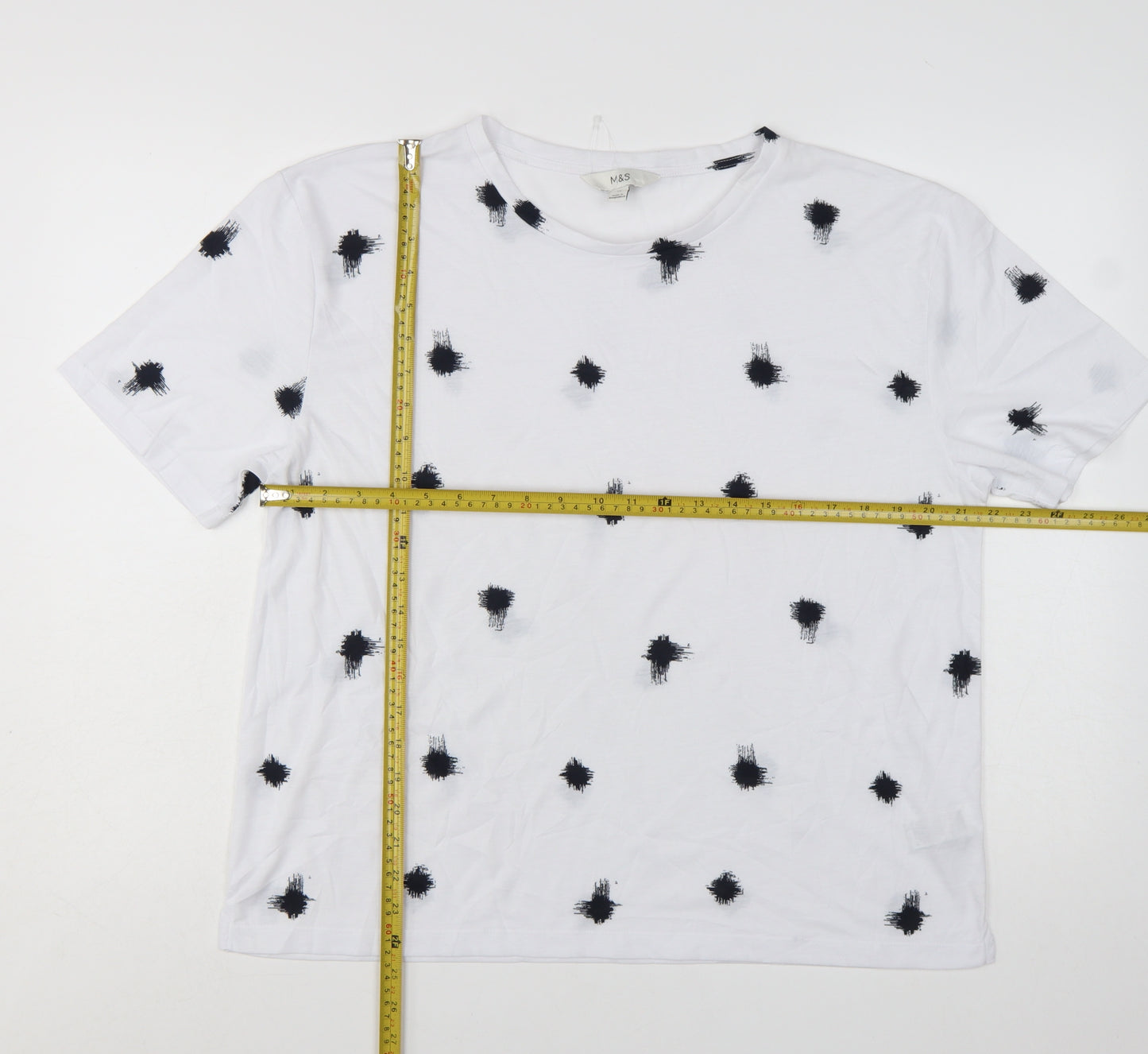 Marks and Spencer Womens White Spot Print Basic T-Shirt Size 14