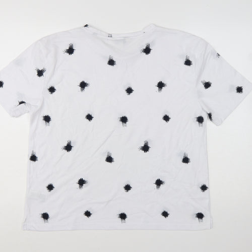 Marks and Spencer Womens White Spot Print Basic T-Shirt Size 14