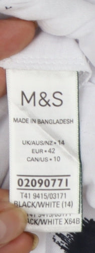 Marks and Spencer Womens White Spot Print Basic T-Shirt Size 14