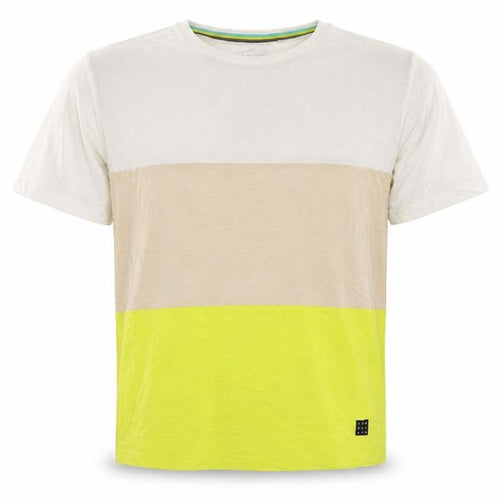 Blend Men's Beige White Yellow Colourblock Cotton T-Shirt L