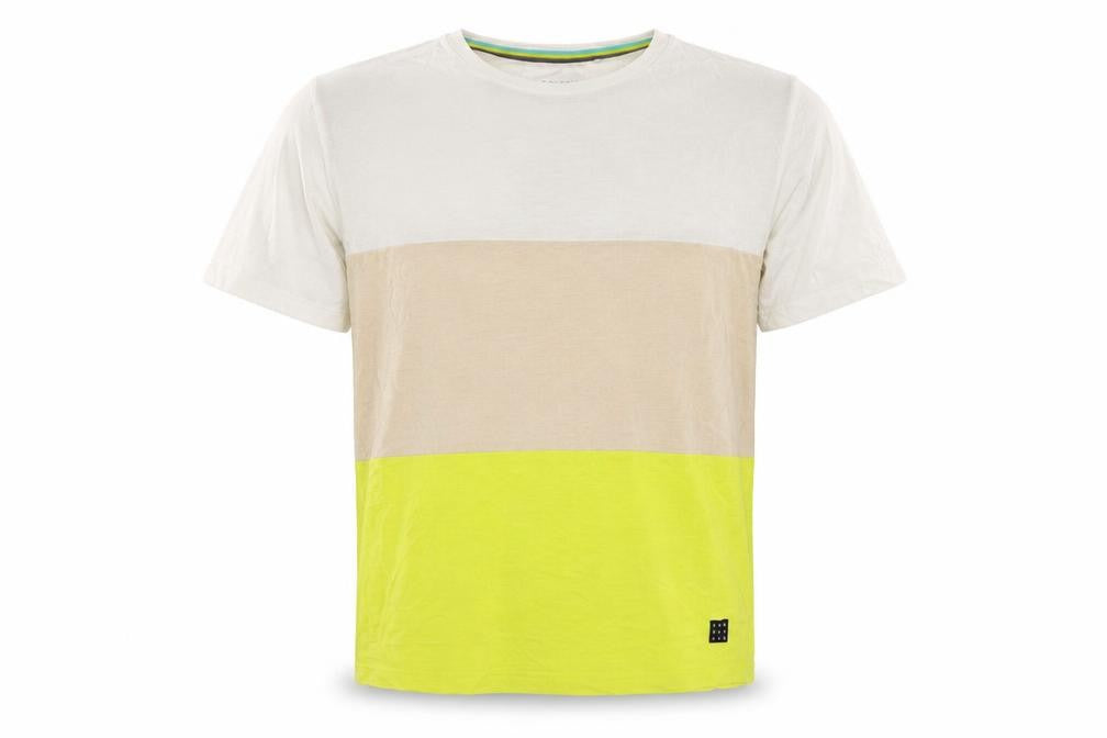 Blend Men's Beige White Yellow Colourblock Cotton T-Shirt L