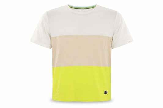 Blend Men's Beige White Yellow Colourblock Cotton T-Shirt L