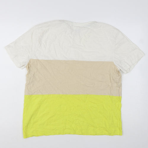 Blend Men's Beige White Yellow Colourblock Cotton T-Shirt L