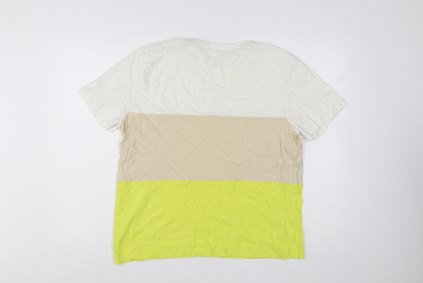 Blend Men's Beige White Yellow Colourblock Cotton T-Shirt L
