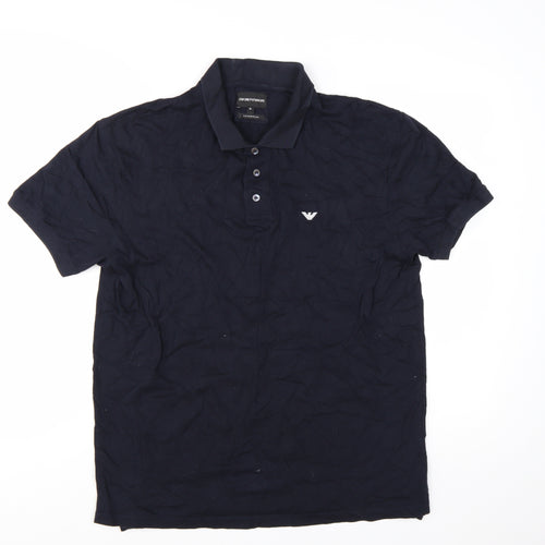 Emporio Armani Men's Blue XL Essential Logo Cotton Polo Shirt