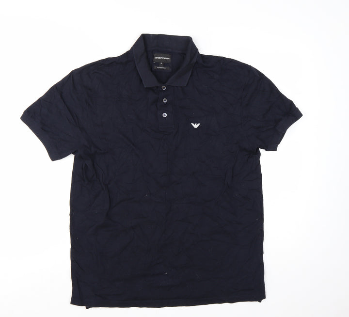 Emporio Armani Men's Blue XL Essential Logo Cotton Polo Shirt