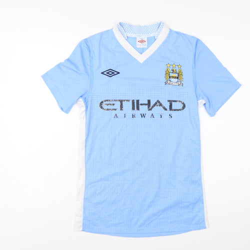 Umbro Men's Blue Manchester City Football Short Sleeve V-Neck T-Shirt Size 34