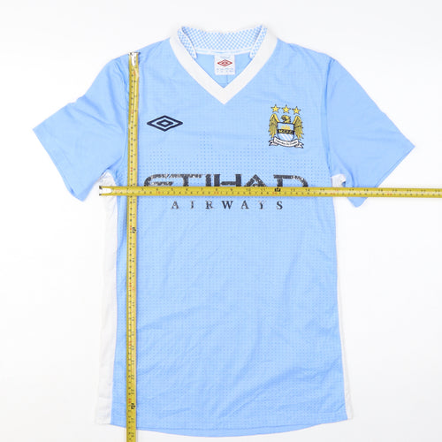 Umbro Men's Blue Manchester City Football Short Sleeve V-Neck T-Shirt Size 34