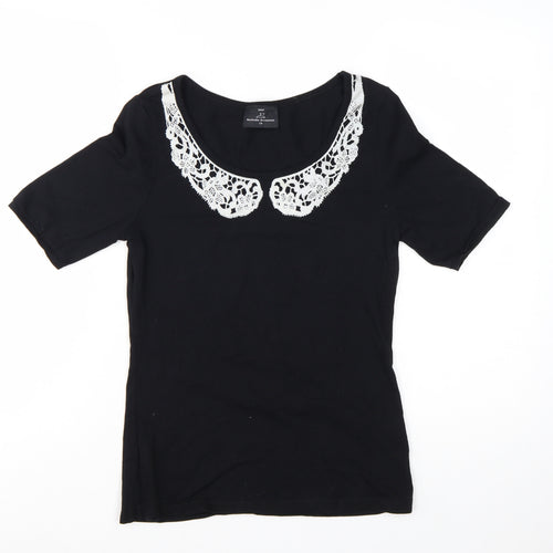 Next Women’s Black Crochet Collar T-Shirt Size 12