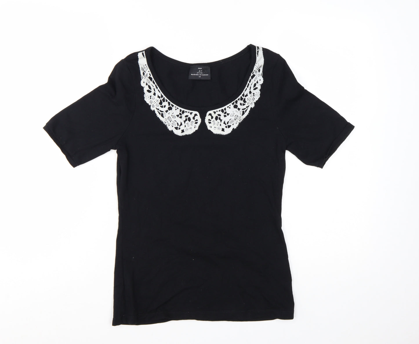 Next Women’s Black Crochet Collar T-Shirt Size 12