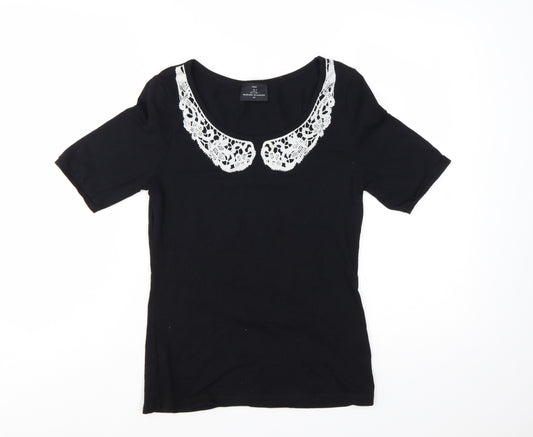 Next Women’s Black Crochet Collar T-Shirt Size 12