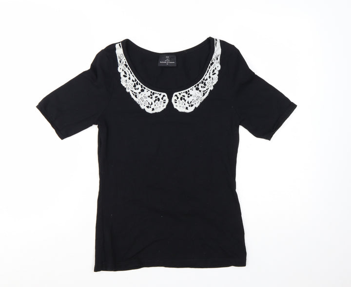 Next Women’s Black Crochet Collar T-Shirt Size 12