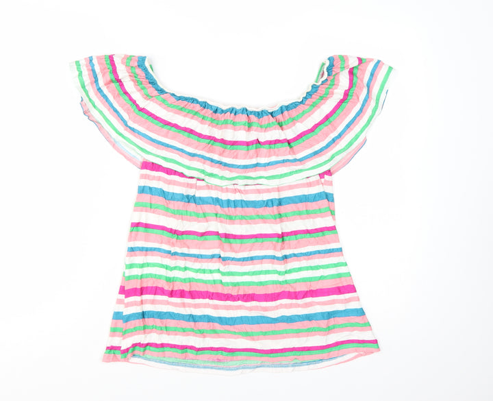 M&Co Women’s Multicoloured Stripe Off Shoulder Tunic Blouse Size 12