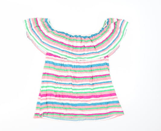 M&Co Women’s Multicoloured Stripe Off Shoulder Tunic Blouse Size 12