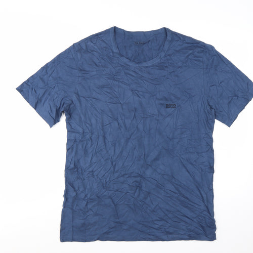BOSS Men's Blue XL Cotton Crew Neck Logo Short Sleeve T-Shirt