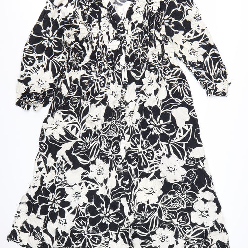 Marks and Spencer Women's Black Floral Midi Fit & Flare Dress Size 16