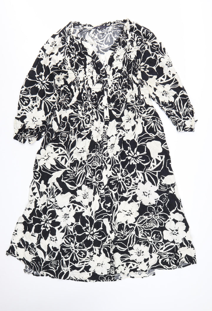 Marks and Spencer Women's Black Floral Midi Fit & Flare Dress Size 16