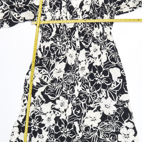 Marks and Spencer Women's Black Floral Midi Fit & Flare Dress Size 16