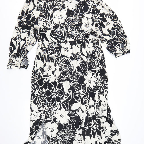 Marks and Spencer Women's Black Floral Midi Fit & Flare Dress Size 16
