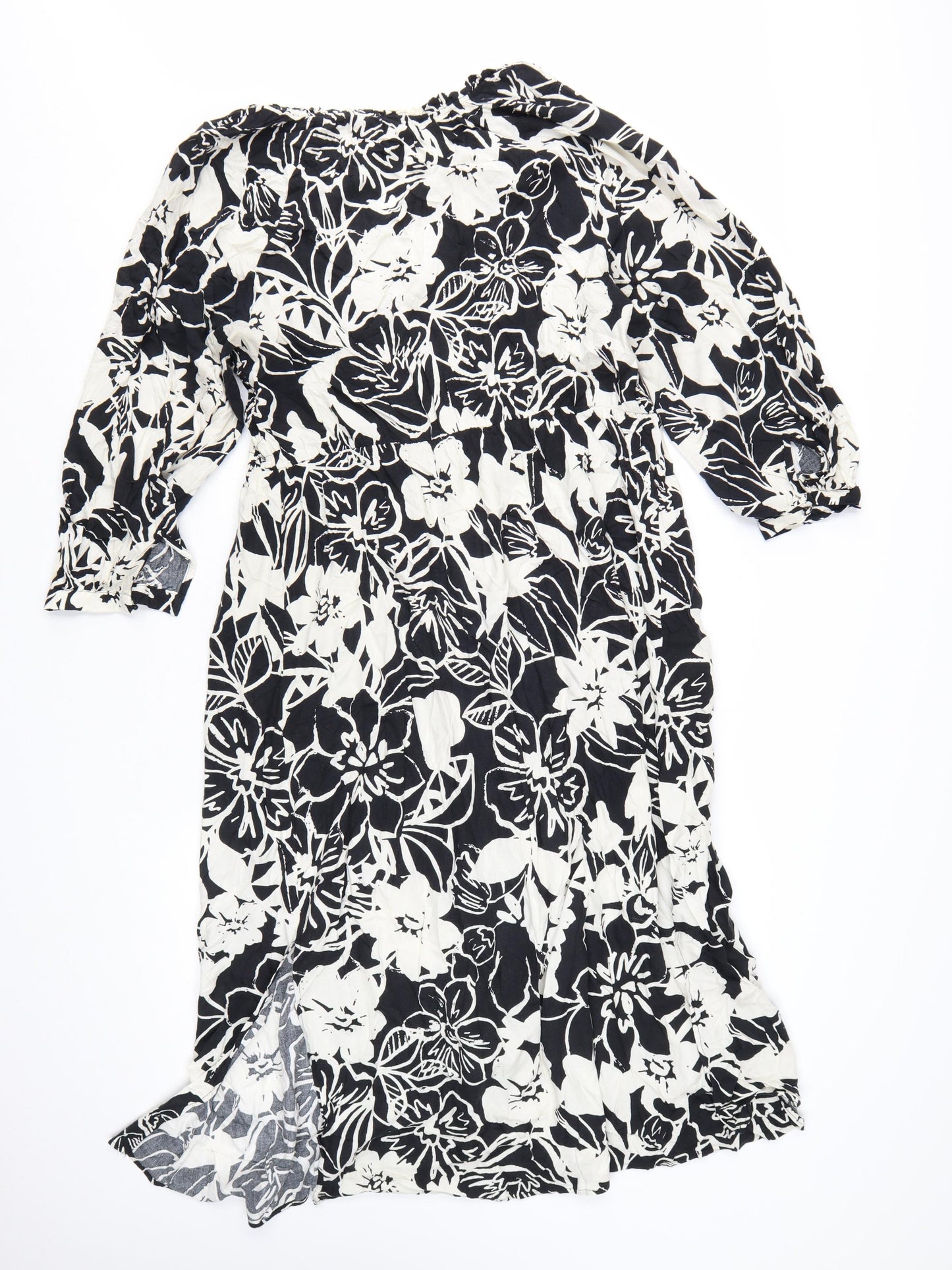 Marks and Spencer Women's Black Floral Midi Fit & Flare Dress Size 16