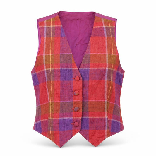 Monsoon Womens Multicoloured Size 12 Checked Linen Blend Waistcoat