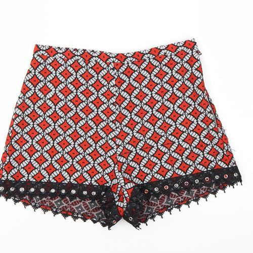 River Island Womens Red Geometric Jacquard Lace High Waist Shorts Size 10