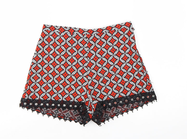 River Island Womens Red Geometric Jacquard Lace High Waist Shorts Size 10