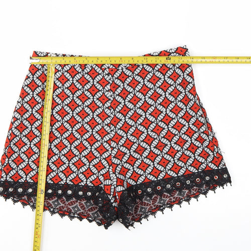River Island Womens Red Geometric Jacquard Lace High Waist Shorts Size 10