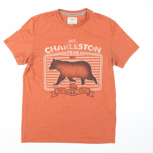BHS Trait Men's Orange Graphic Bear Nevada USA Crew Neck T-Shirt Medium