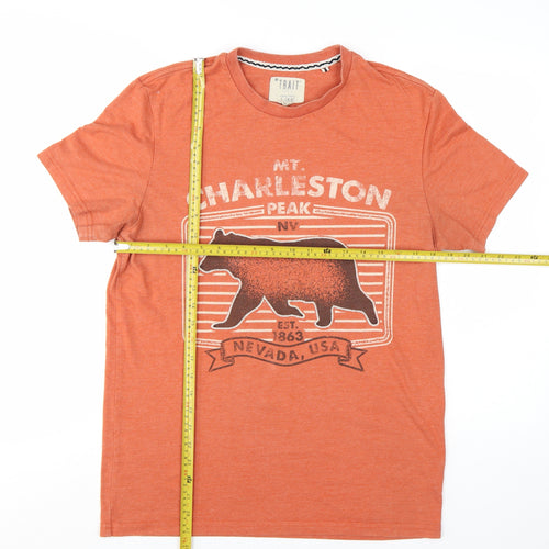 BHS Trait Men's Orange Graphic Bear Nevada USA Crew Neck T-Shirt Medium