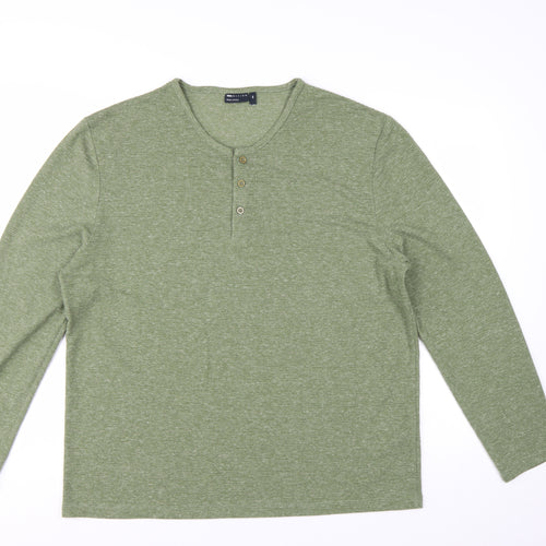 ASOS DESIGN Men’s Green Long Sleeve Henley T-Shirt 2XL Regular Fit
