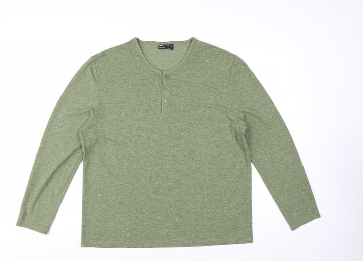 ASOS DESIGN Men’s Green Long Sleeve Henley T-Shirt 2XL Regular Fit