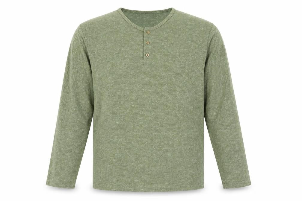 ASOS DESIGN Men’s Green Long Sleeve Henley T-Shirt 2XL Regular Fit