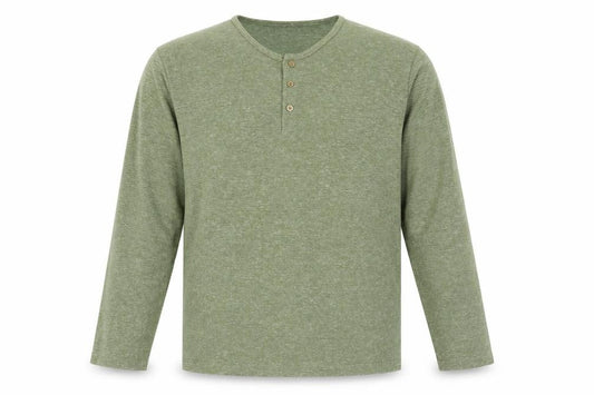 ASOS DESIGN Men’s Green Long Sleeve Henley T-Shirt 2XL Regular Fit