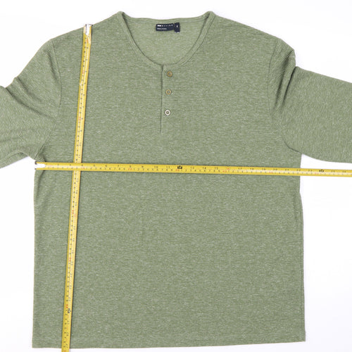 ASOS DESIGN Men’s Green Long Sleeve Henley T-Shirt 2XL Regular Fit