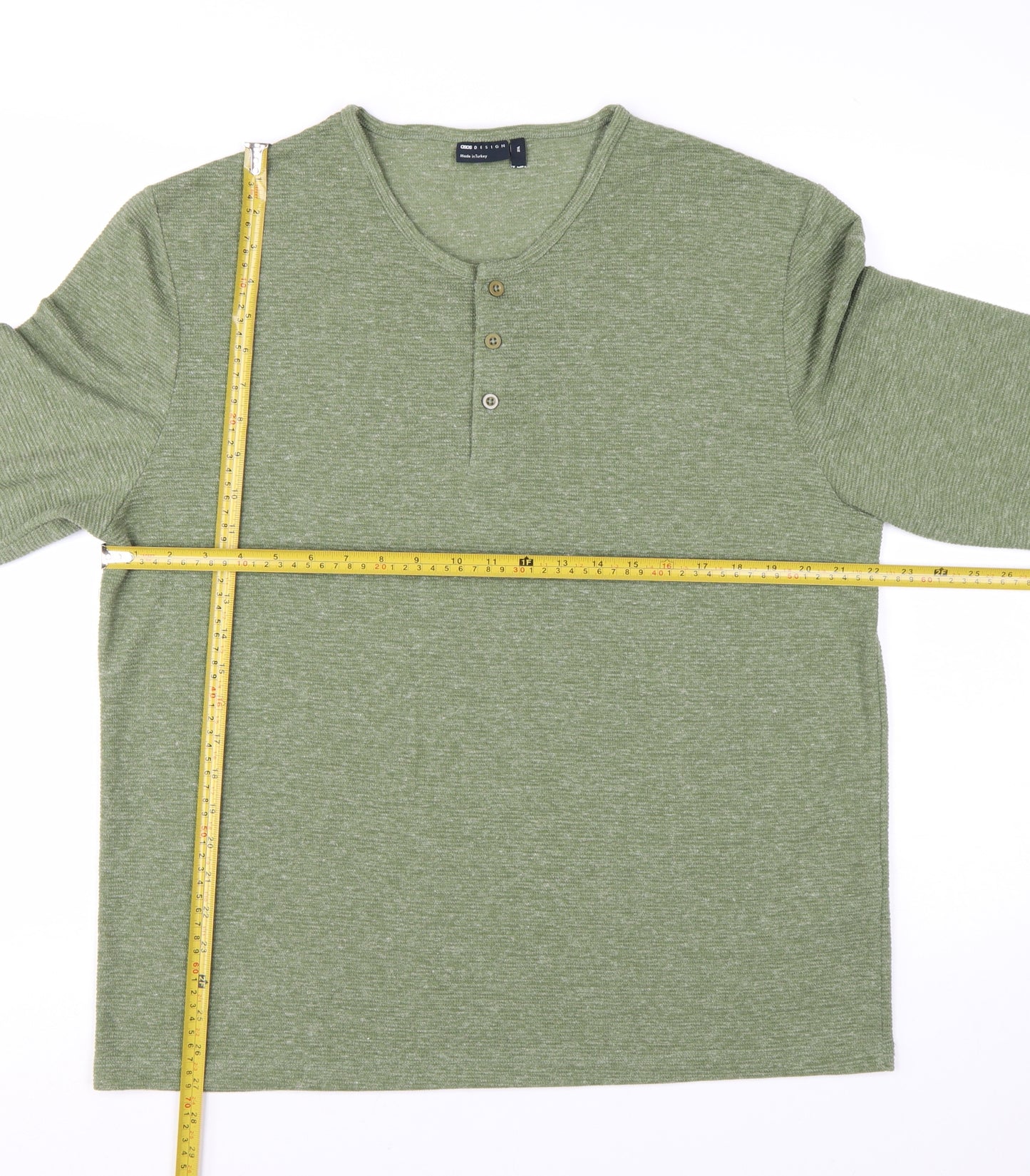 ASOS DESIGN Men’s Green Long Sleeve Henley T-Shirt 2XL Regular Fit