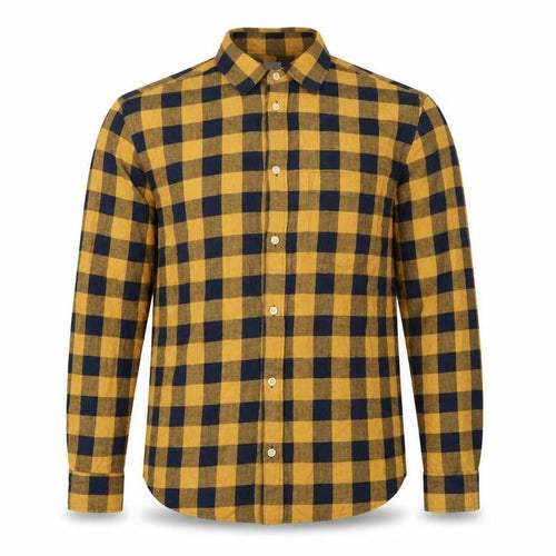 H&M Men's Yellow Check Long Sleeve Cotton Flannel Shirt M Regular Fit