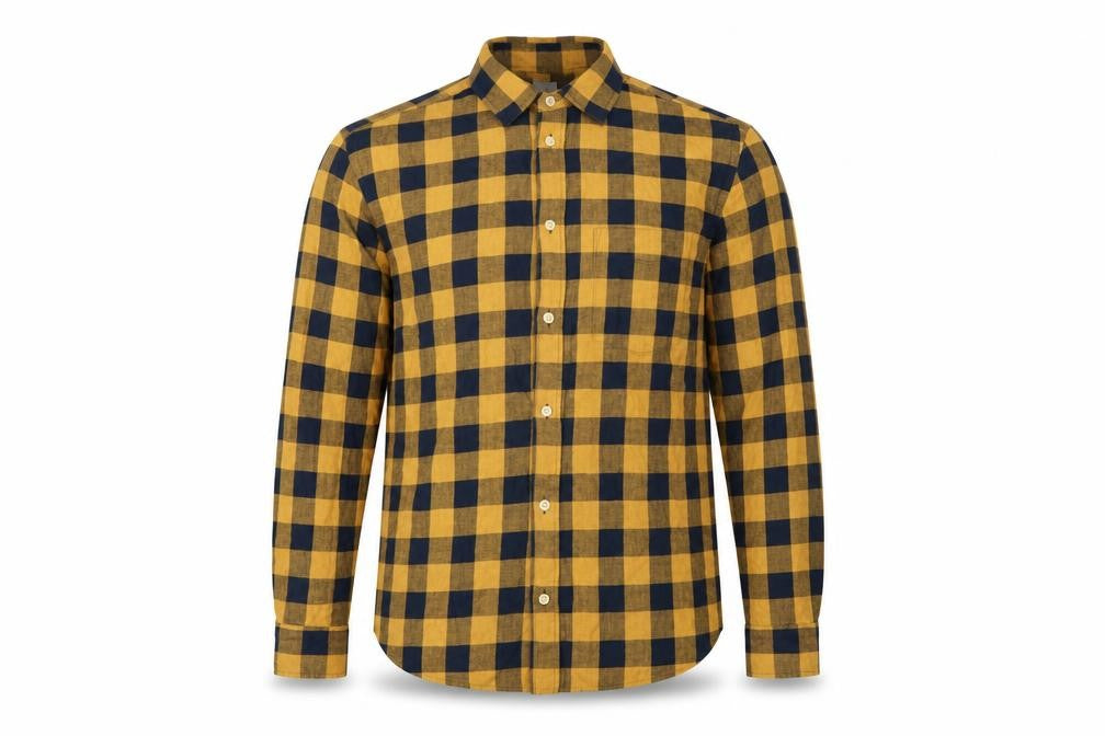 H&M Men's Yellow Check Long Sleeve Cotton Flannel Shirt M Regular Fit