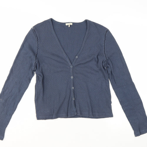 Jigsaw Women's Blue Cotton Knit Button-Up Cardigan Top M