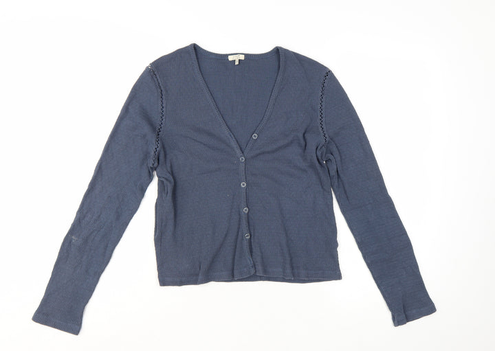 Jigsaw Women's Blue Cotton Knit Button-Up Cardigan Top M