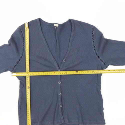 Jigsaw Women's Blue Cotton Knit Button-Up Cardigan Top M