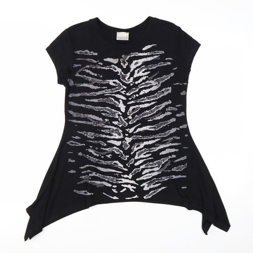 Roman Originals Women’s Black Animal Print Sequin Tunic Top Size 12