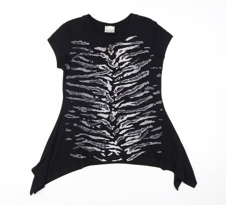 Roman Originals Women’s Black Animal Print Sequin Tunic Top Size 12