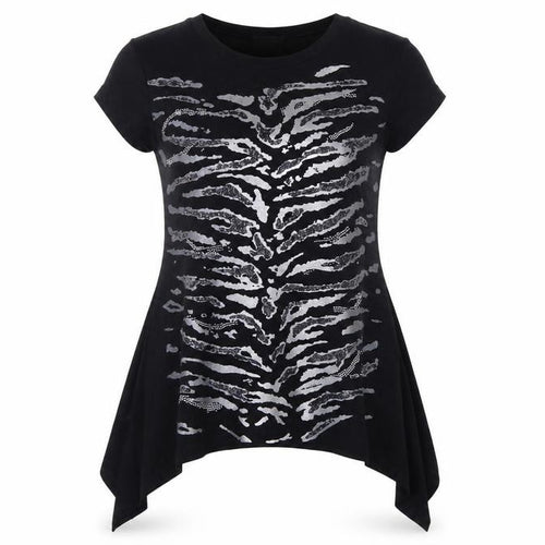 Roman Originals Women’s Black Animal Print Sequin Tunic Top Size 12