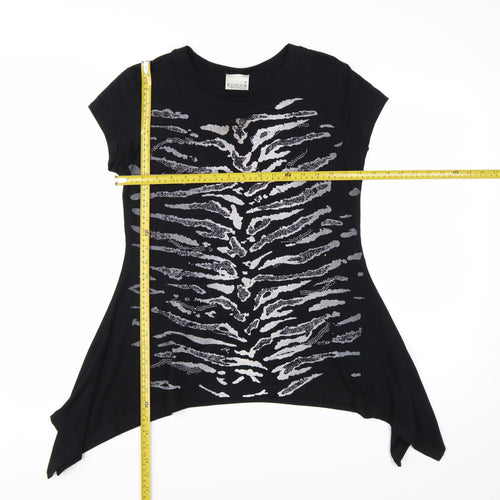 Roman Originals Women’s Black Animal Print Sequin Tunic Top Size 12