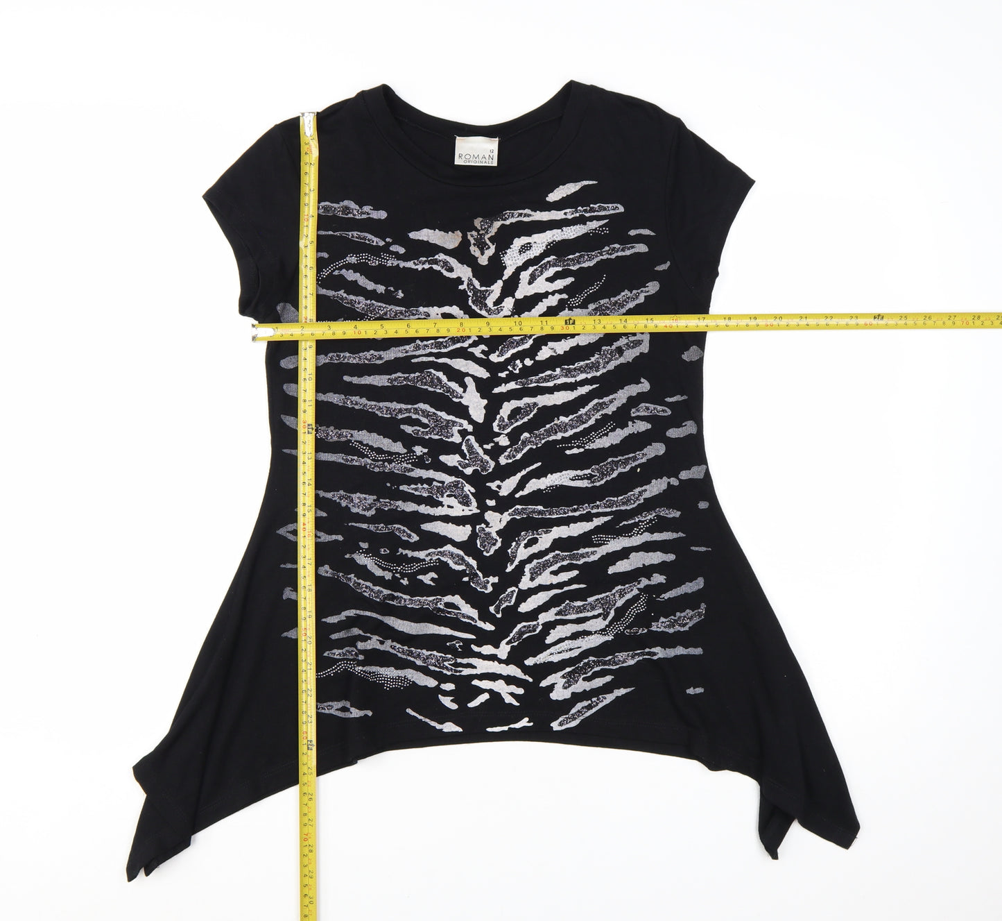 Roman Originals Women’s Black Animal Print Sequin Tunic Top Size 12