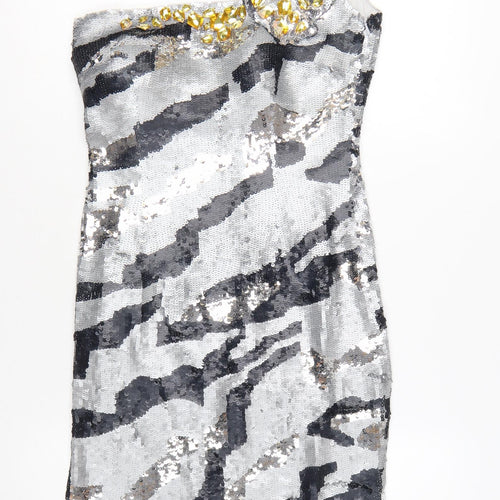 Star by Julien Macdonald Women’s Silver Sequin One Shoulder Bodycon Dress Size 10