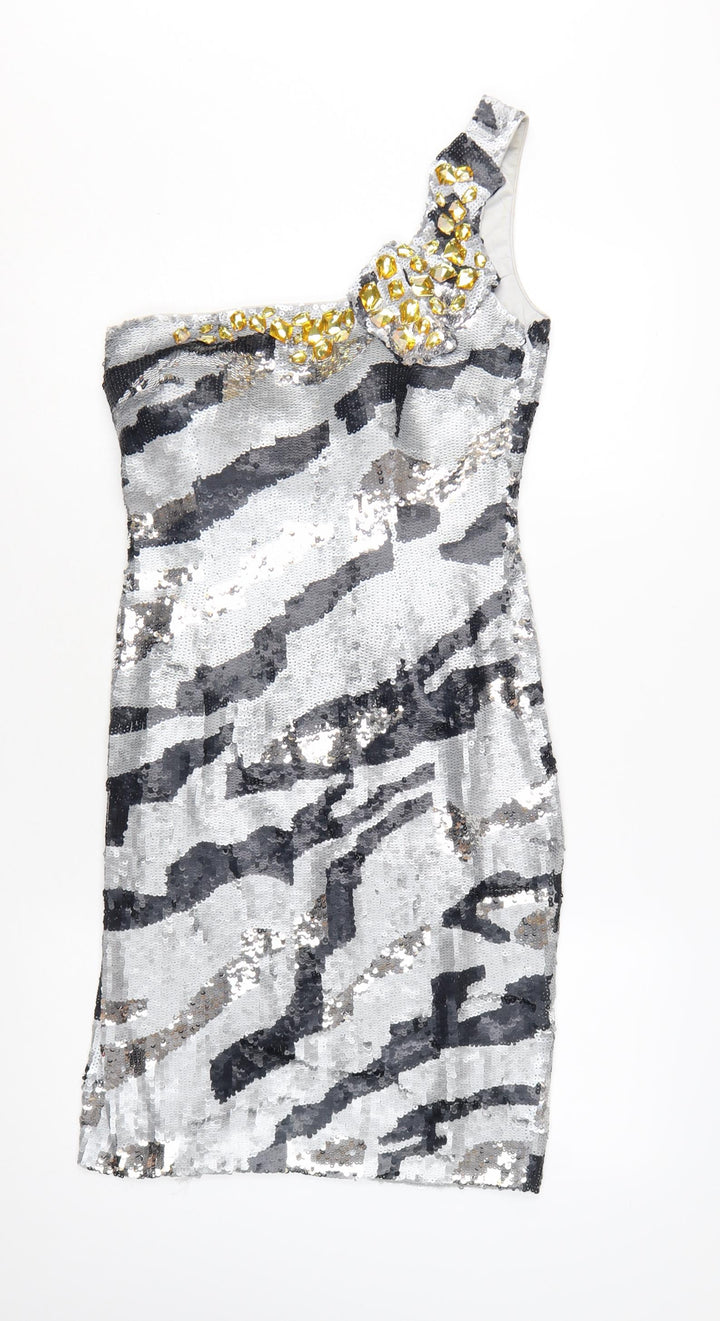 Star by Julien Macdonald Women’s Silver Sequin One Shoulder Bodycon Dress Size 10