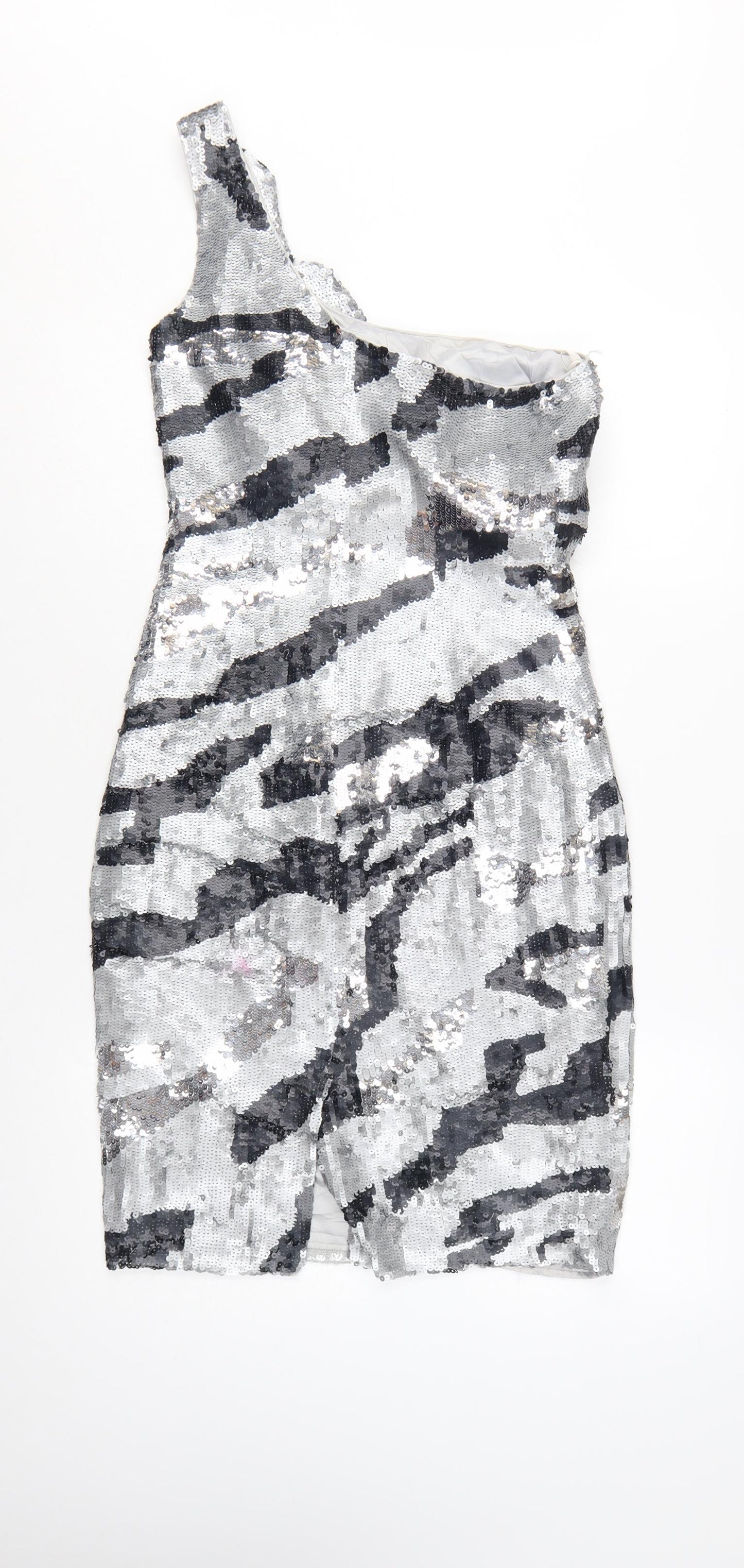 Star by Julien Macdonald Women’s Silver Sequin One Shoulder Bodycon Dress Size 10